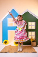 Vestido Junino Bell Luxo Arraia do Brilho Rosa Bebe