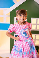 Vestido Junino Tematico Luxo Lilo Stitch Rosa Bebe