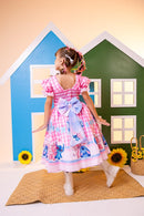 Vestido Junino Tematico Luxo Lilo Stitch Rosa Bebe