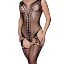 Macacão Arrastão Sensual Detalhado c/ renda Preto e Strass - Yaffa Lingerie