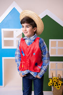 Camisa Junina Xadrez São João Colete Vermelho