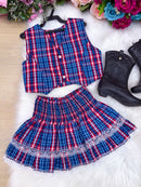 Conjunto Junino Miss Cherry Melissa Xadrez Azul Marinho