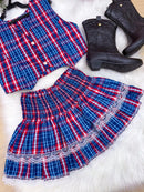 Conjunto Junino Miss Cherry Melissa Xadrez Azul Marinho