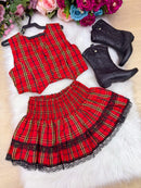 Conjunto Junino Miss Cherry Melissa Xadrez Vermelho