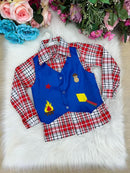 Camisa Junina Xadrez São João Colete Azul