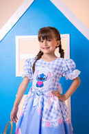 Vestido Junino Tematico Luxo Lilo Stitch Azul Bebe