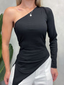 Blusa Feminina em Ribana Nula Manga Assimétrica Rosana Ref. 1460