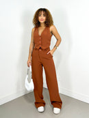 Conjunto Feminino em Alfaiataria Calça Pantalona e Colete Gilmara Ref. 1463