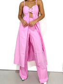 Conjunto Feminino em Alfaiataria Pantalona e Bata Alongada com Fivela Mayra Ref. 1409