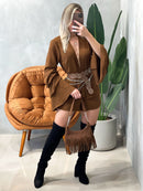 Conjunto Feminino em Duna Shorts e Blusa Manga Longa Boho Chic Karen Ref. 1453