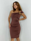 Vestido Feminino Curto em Suplex Ombro Único com Fivela Larissa Ref. 1417