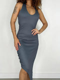 Vestido Feminino Midi em Ribana Assimétrico Alça Cruzada Tatiane Ref. 1383