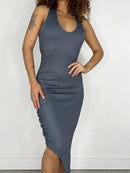 Vestido Feminino Midi em Ribana Assimétrico Alça Cruzada Tatiane Ref. 1383