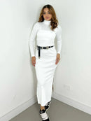 Vestido Feminino Midi em Ribana Manga Longa com Gola Adriana Ref. 1478