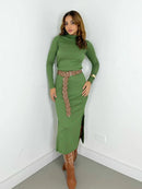 Vestido Feminino Midi em Ribana Manga Longa com Gola Adriana Ref. 1478