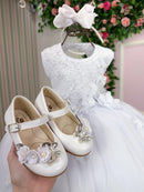 Vestido Vila Lele Bebe Sarah Flores Branco