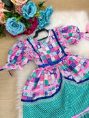 Vestido Bella Child Junino Celebração Caipira Verde Tiffany