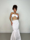 Conjunto Feminino em Viscolinho Saia Longa e Cropped Amarração Flavia Ref. 1294