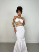 Conjunto Feminino em Viscolinho Saia Longa e Cropped Amarração Flavia Ref. 1294