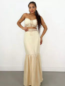 Conjunto Feminino em Viscolinho Saia Longa e Cropped Amarração Flavia Ref. 1294