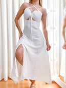 Vestido Feminino Longo em Viscolinho com Amarração Sabrina Ref. 1128