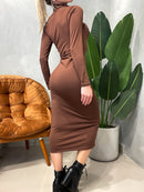 Vestido Feminino Midi em Suplex Manga Longa com Gola Sara Ref. 1501