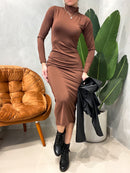 Vestido Feminino Midi em Suplex Manga Longa com Gola Sara Ref. 1501