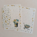 Papéis de Carta Coleção INOCÊNCIA com Envelope e Adesivo 04 unidades | Margaridas e Orquídeas (Carrinho e Vaso)