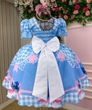 Vestido Junino Tematico Luxo Lilo Stitch Azul Bebe Modelo 2