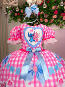 Vestido Junino Tematico Luxo Lilo Stitch Rosa Bebe Modelo 2