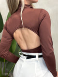 Body em Suplex Power Manga Longa Costas Nua com Gola Juliana Ref. 1522