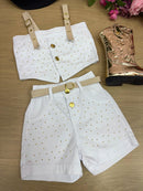 Conjunto Blogueirinha Jeans Branco Ludmila
