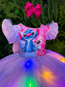 Vestido Tematicos Ysa Kids Lilo Stitch Rosa Bebe com Led