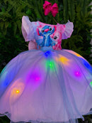 Vestido Tematicos Ysa Kids Lilo Stitch Rosa Bebe com Led