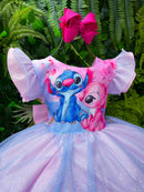 Vestido Tematicos Ysa Kids Lilo Stitch Rosa Bebe com Led