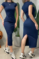 Vestido Feminino Midi em Ribana Muscle Tee com Fenda Landara Ref. 1093