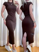 Vestido Feminino Midi em Ribana Muscle Tee com Fenda Landara Ref. 1093