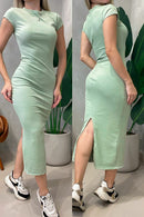 Vestido Feminino Midi em Ribana Muscle Tee com Fenda Landara Ref. 1093