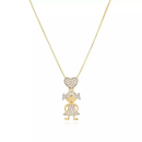 COLAR DE MENINA E CORAÇÃO CRAVEJADO CRISTAL (45CM+5CM) BANHADO OURO 18K