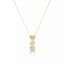 COLAR DE MENINO E CORAÇÃO CRAVEJADO CRISTAL (45CM+5CM) BANHADO OURO 18K