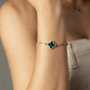 PULSEIRA CRISTAL + VERDE ESMERALDA MARMORIZADO VIRGÍNIA BANHO OURO 18K