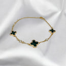 PULSEIRA CRISTAL + VERDE ESMERALDA MARMORIZADO VIRGÍNIA BANHO OURO 18K