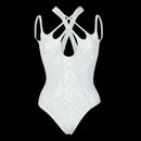 Body Feminino Branco Jacquard com Alças Cruzadas
