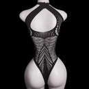 Body Sexy em Malha Jacquard com Amarração Cruzada no Pescoço