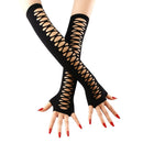 Luvas Longas Pretas com Recortes Estilo Sexy Retrô p/ Festas