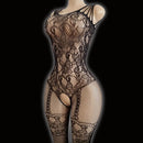 Macacão em Malha de Alta Elasticidade, Padrão Floral Jacquard, Sem Mangas, Cor Sólida