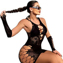 Vestido Bodycon  com Mangas em Renda e Recortes Vazados