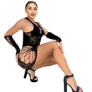 Vestido Bodycon  com Mangas em Renda e Recortes Vazados