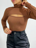 Body Feminino em Anarruga Manga Longa Recorte e Gola Clecia Ref. 921