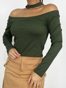Cropped Feminino em Ribana Manga Longa Costa Única com Gola Laiara Ref. 915